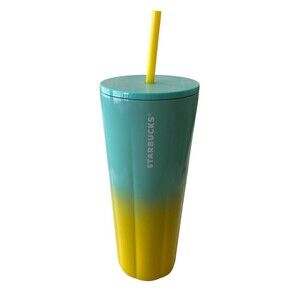 Starbucks 2021 Blue & Yellow Ombre Stainless Steel 24Oz Cold Cup New